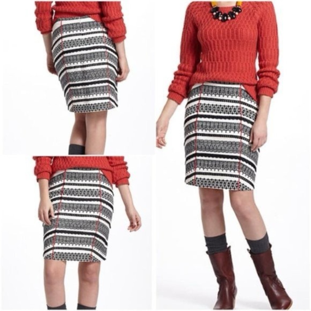 Anthropologie Tabitha black white pencil skirt lace detail EUC SZ 10